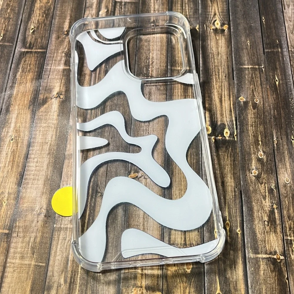 5for$10 Clear iPhone 15 Pro Max Phone Case Art Wavy-Painted Baby Blue And Blue